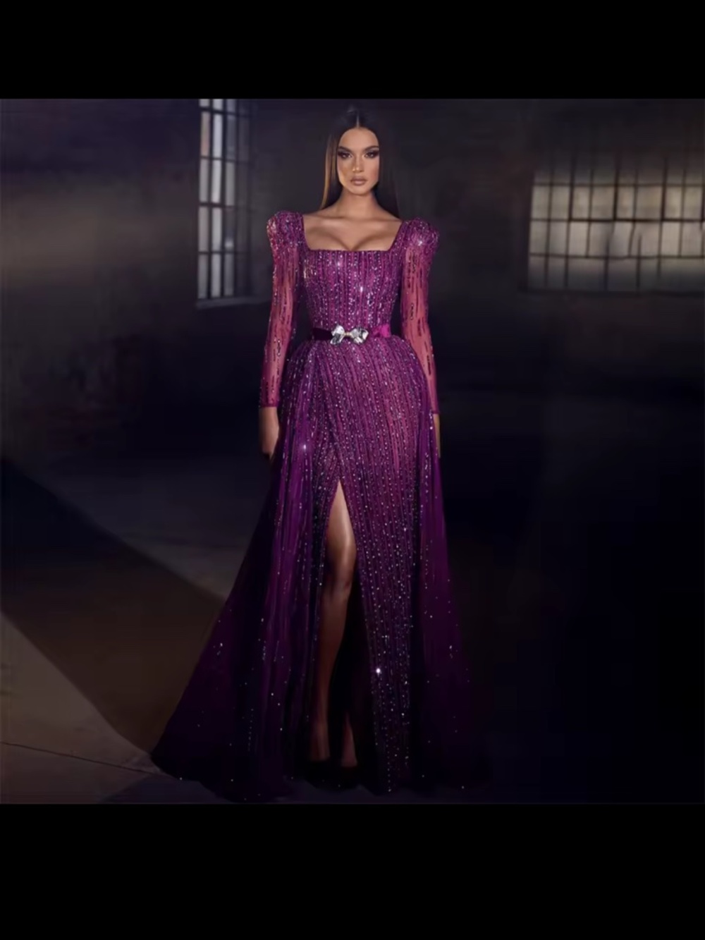 Serene Hill Fuchsia  A-Line High Split Luxury Evening Gown
